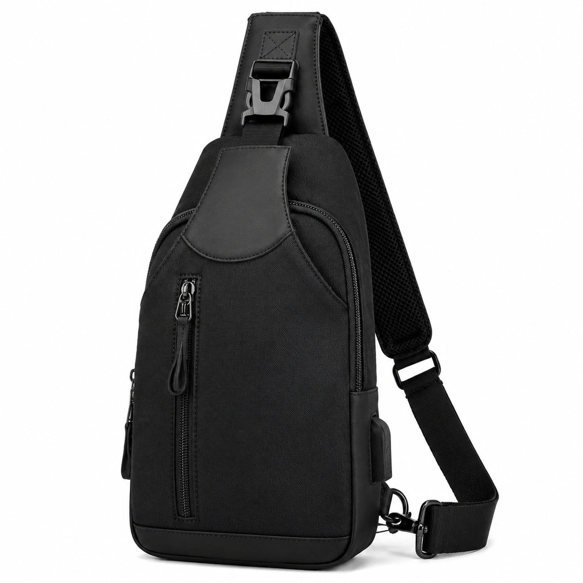 Borsa monospalla 32 x 18 x 8 cm in tessuto sintetico nero con scomparti zip per uso quotidiano