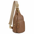 Borsa a tracolla 18 x 8 x 32 cm in similpelle marrone con tasche e tracolla regolabile