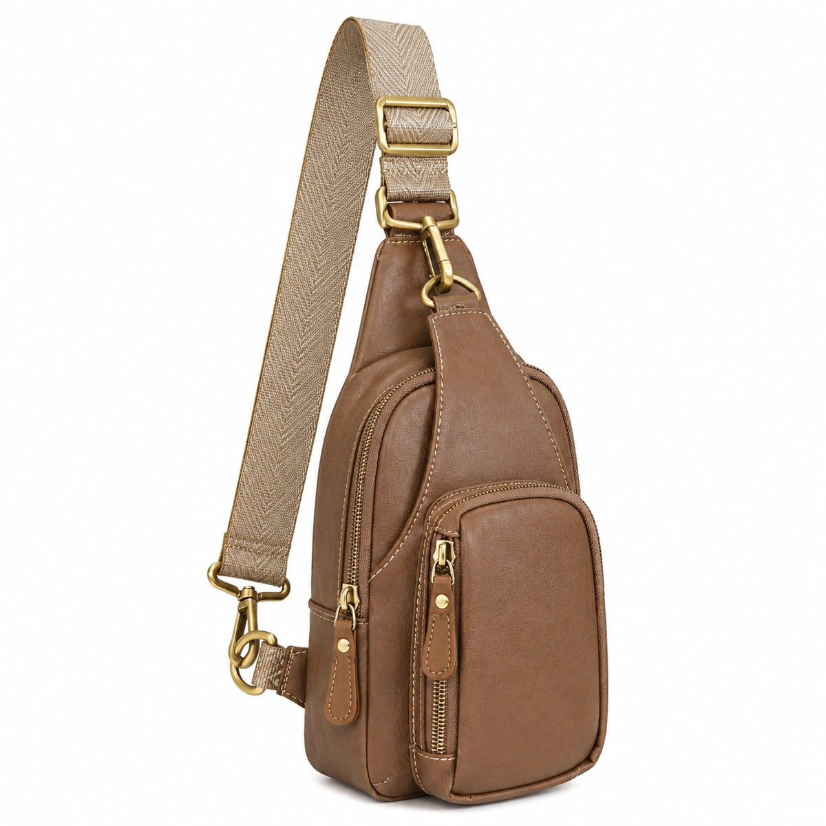 Borsa a tracolla 18 x 8 x 32 cm in similpelle marrone con tasche e tracolla regolabile