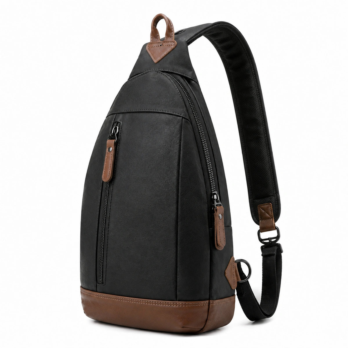 Zaino monospalla 18 x 8 x 32 cm in materiale sintetico nero e marrone - compatto con tasche zip