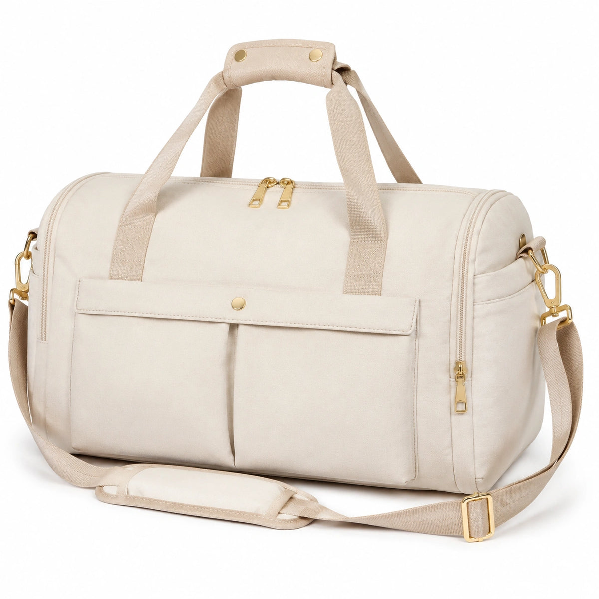Borsa da viaggio 45 x 25 x 30 cm in tessuto beige con tracolla regolabile e tasche