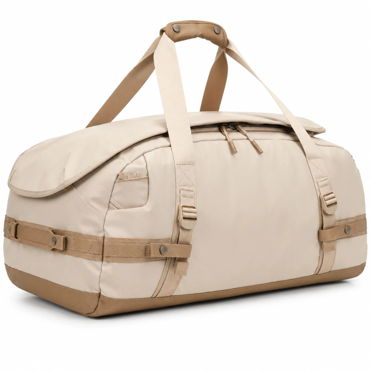 Borsone da viaggio 50 cm in tessuto sintetico beige con spallacci regolabili
