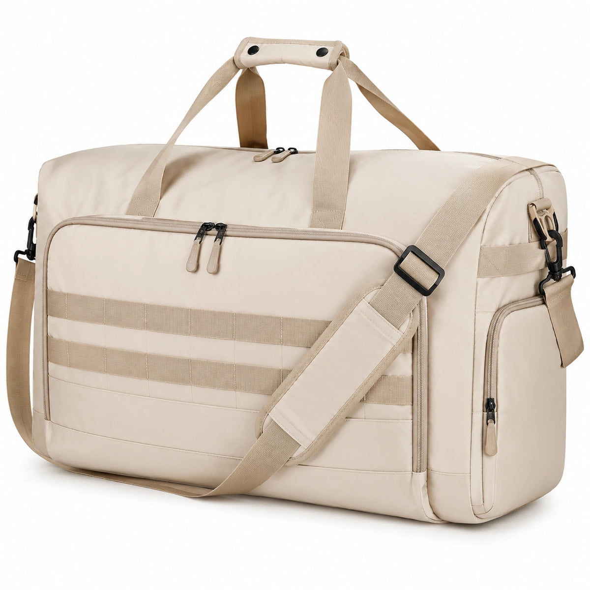 Borsa da viaggio 50 cm in tessuto sintetico beige con tracolla regolabile e tasche con zip
