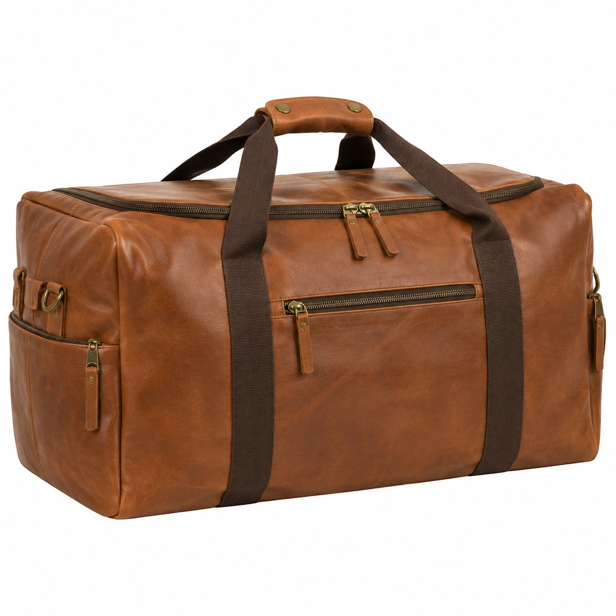 Borsone da viaggio 55 x 28 x 30 cm in pelle marrone con tasche zip stile vintage