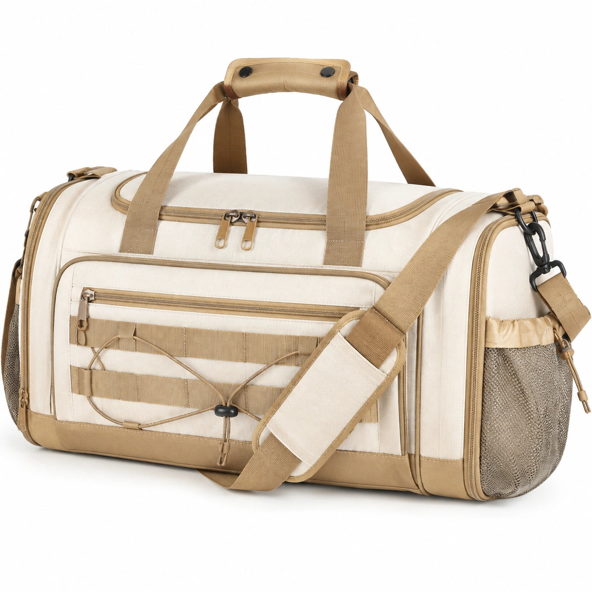 Borsone da viaggio 50 cm in poliestere beige e marrone - capiente con tracolla regolabile