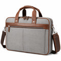 Borsa per laptop 40 x 30 x 8 cm in tessuto grigio e similpelle marrone - tracolla removibile