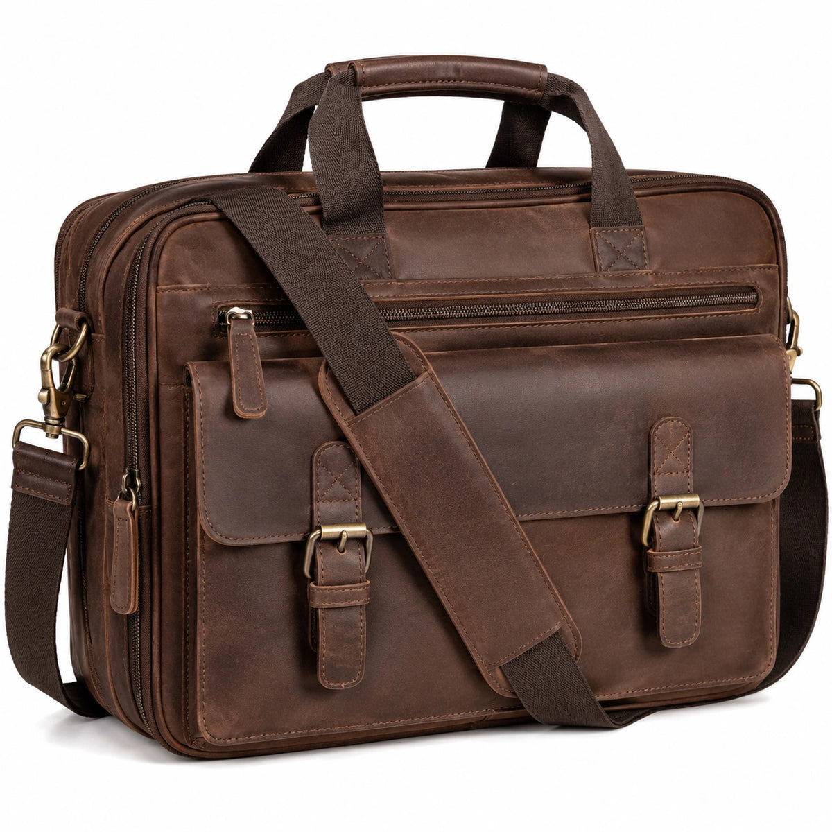 Borsa portadocumenti 42 x 12 x 32 cm in pelle marrone con tracolla regolabile