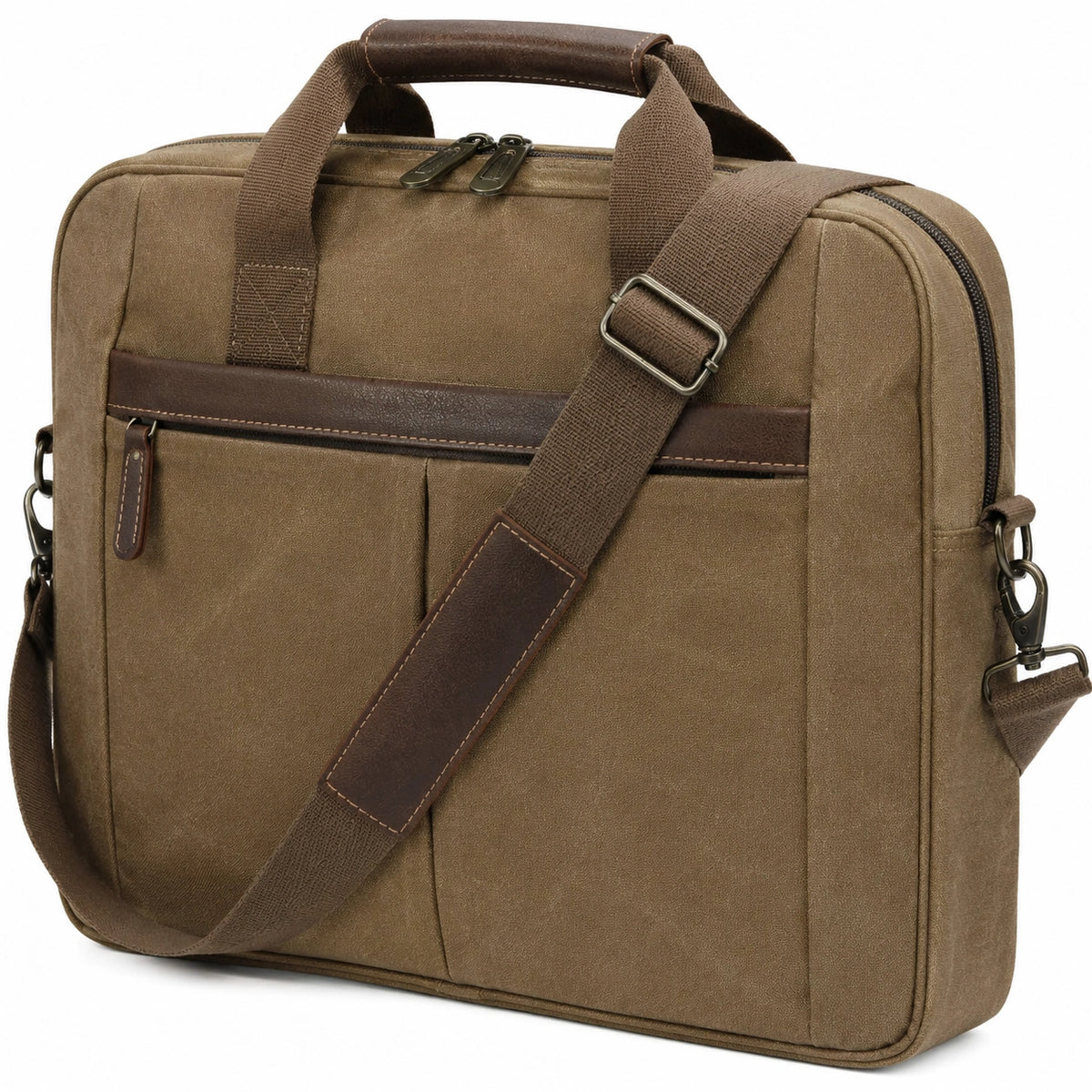 Borsa porta computer 40 cm in tessuto marrone con tracolla regolabile