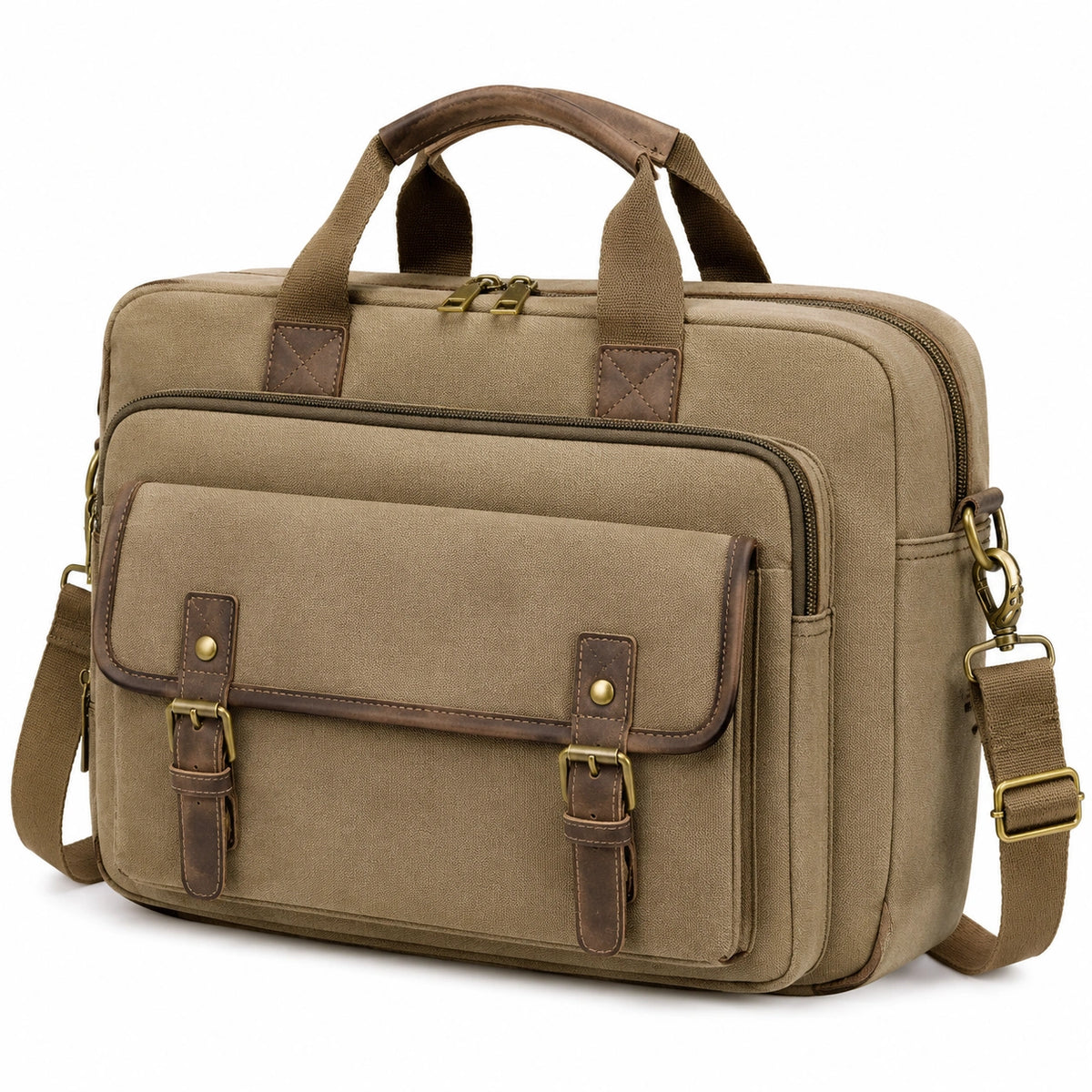 Borsa portadocumenti 42 cm in tela kaki con tracolla e tasche