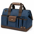 Borsa portautensili 40 x 20 x 30 cm in tessuto blu e marrone con tasche esterne