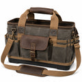 Borsa portautensili 40 x 16 x 30 cm in tessuto grigio e marrone con tracolla regolabile