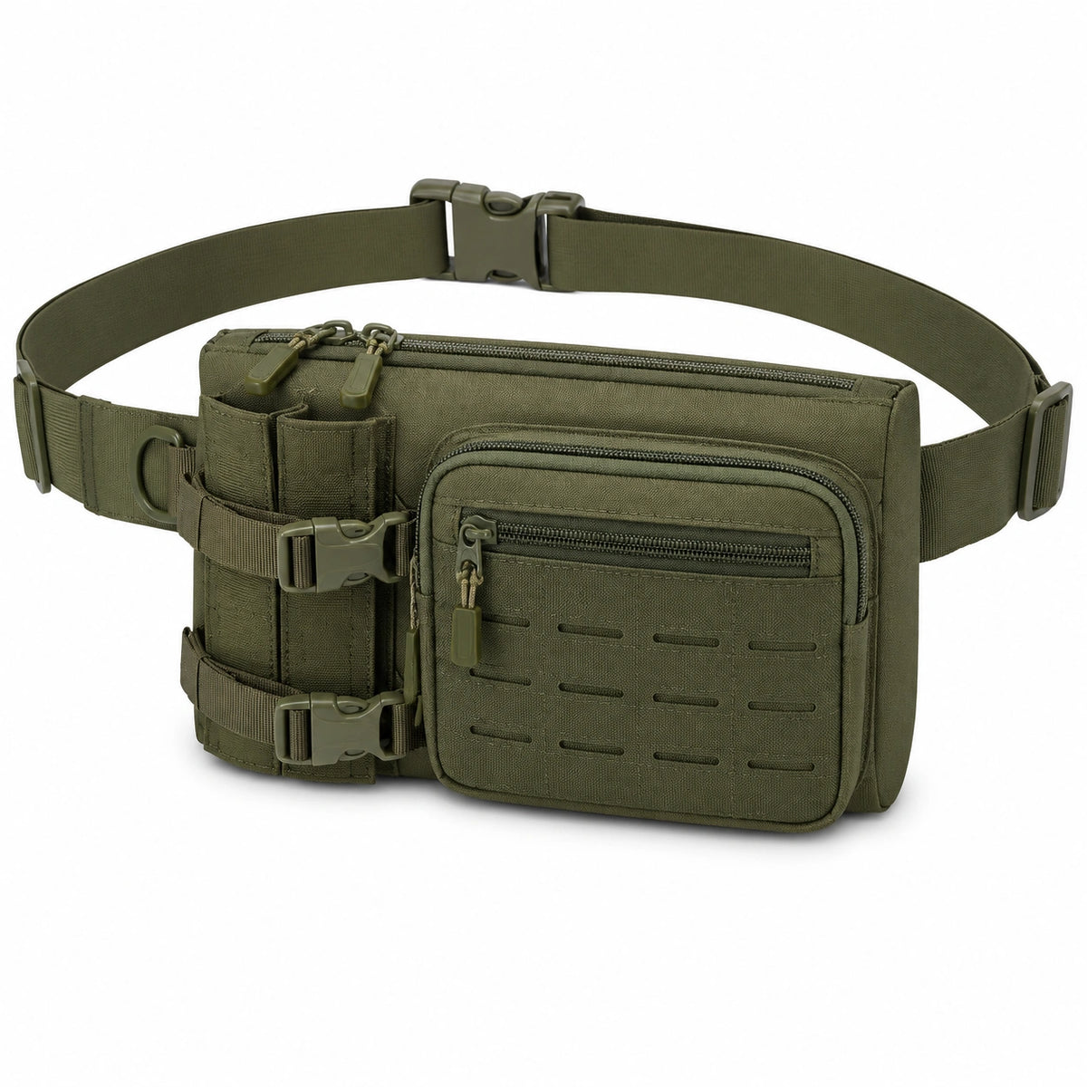 Marsupio tattico 23 x 6 x 16 cm in poliestere verde oliva con tasche multiple