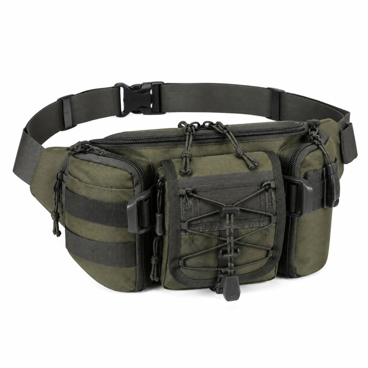 Marsupio 35 cm in tessuto verde oliva e nero con cintura regolabile multifunzione