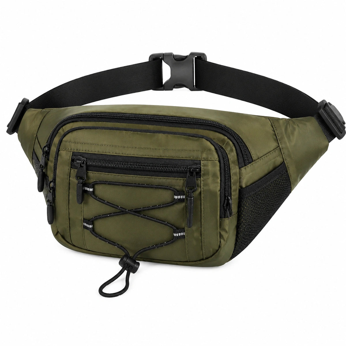 Marsupio 34 x 14 x 18 cm in tessuto sintetico verde oliva con tasche multiple stile sportivo