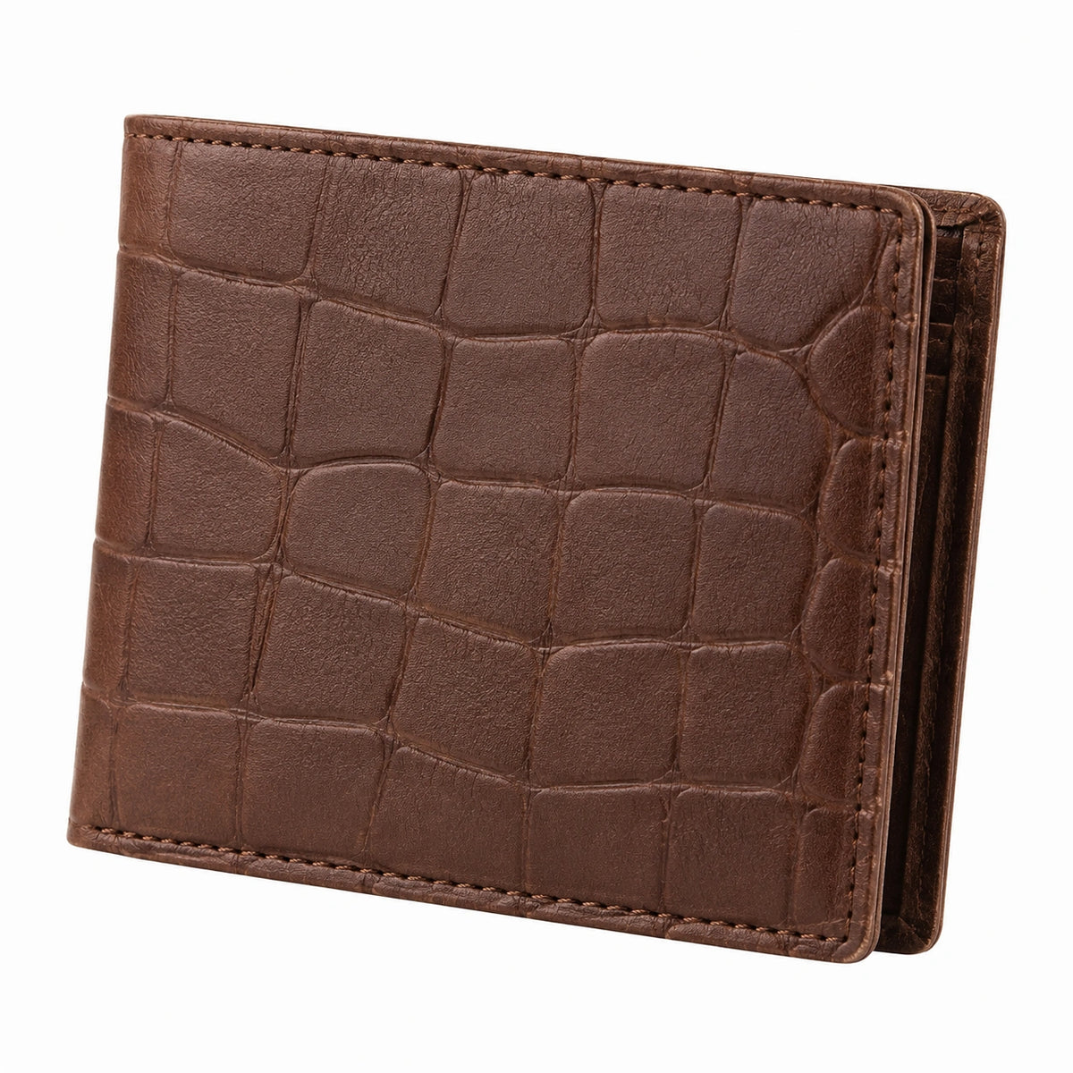 Portafoglio bifold 11.5 x 9.5 cm in materiale effetto pelle marrone con texture coccodrillo