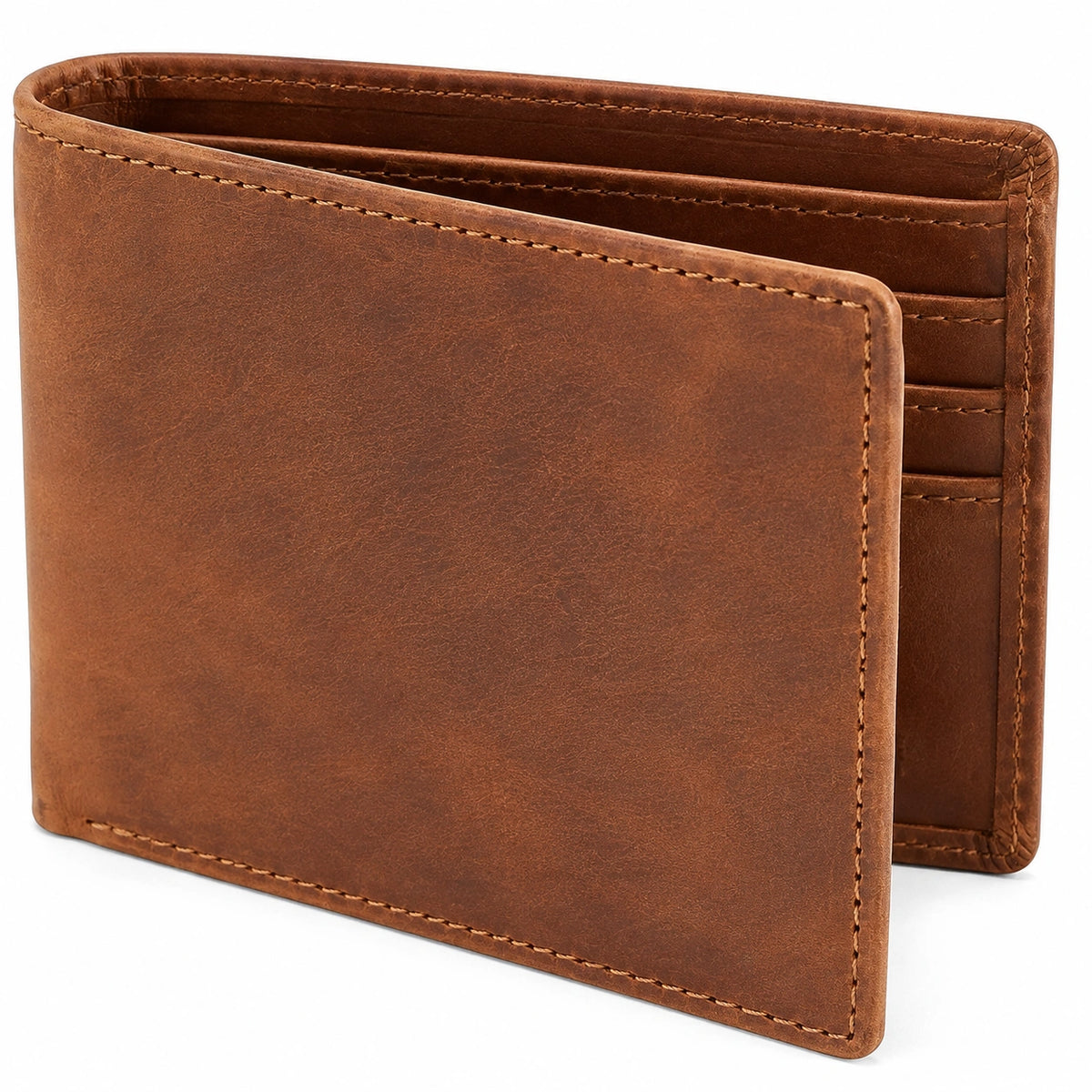 Portafoglio bifold 12 x 9 x 2 cm in pelle marrone con scomparti per carte