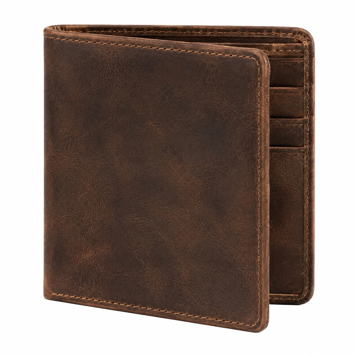 Portafoglio uomo 11.5 x 9.5 x 1.5 cm in pelle marrone - bifold con scomparti per carte