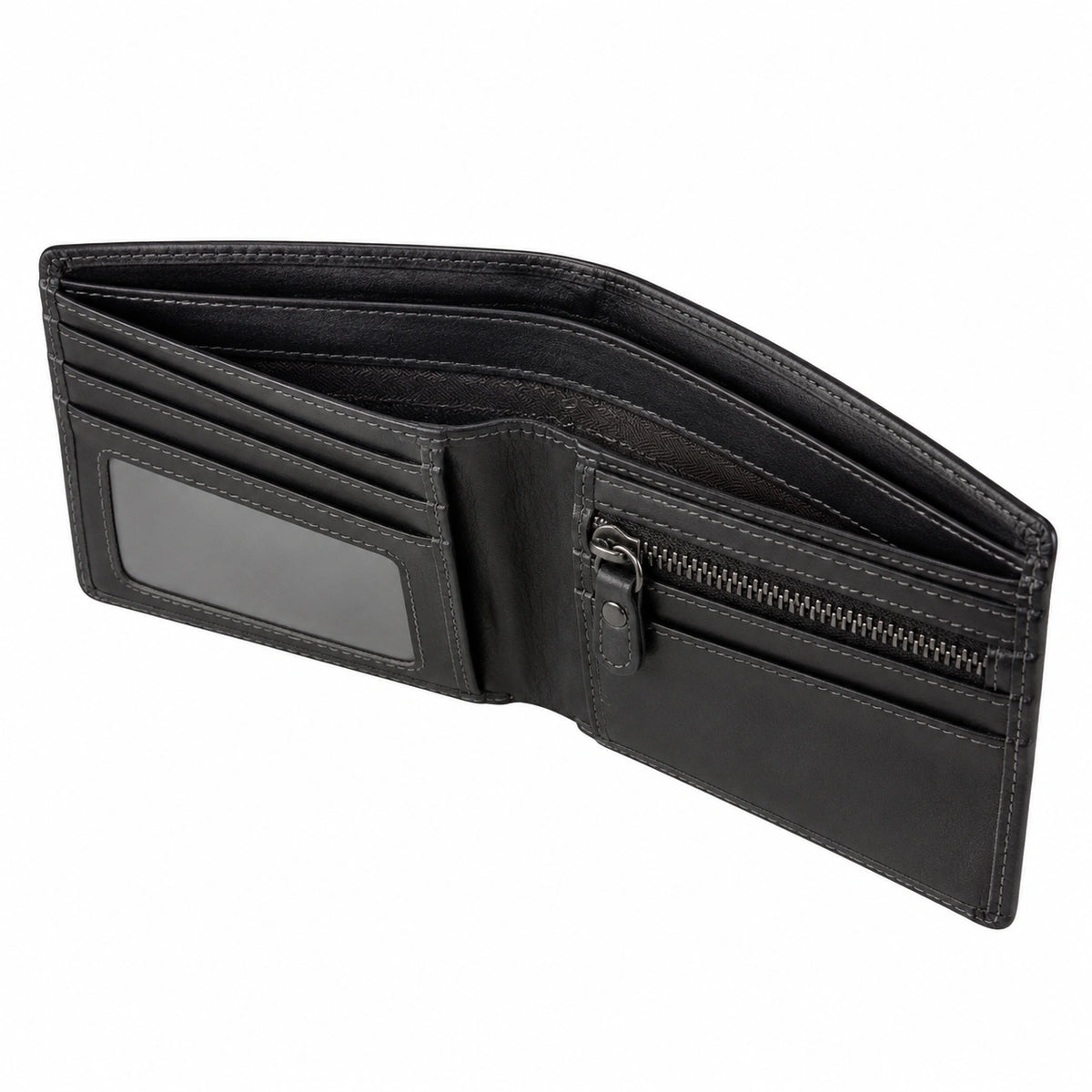 Portafoglio da uomo 12 x 9 x 2 cm in materiale sintetico nero con portamonete zip - pieghevole