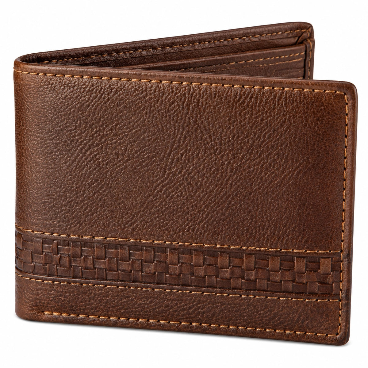Portafoglio uomo 12 x 9 x 2 cm in materiale sintetico marrone - pieghevole con fascia intrecciata