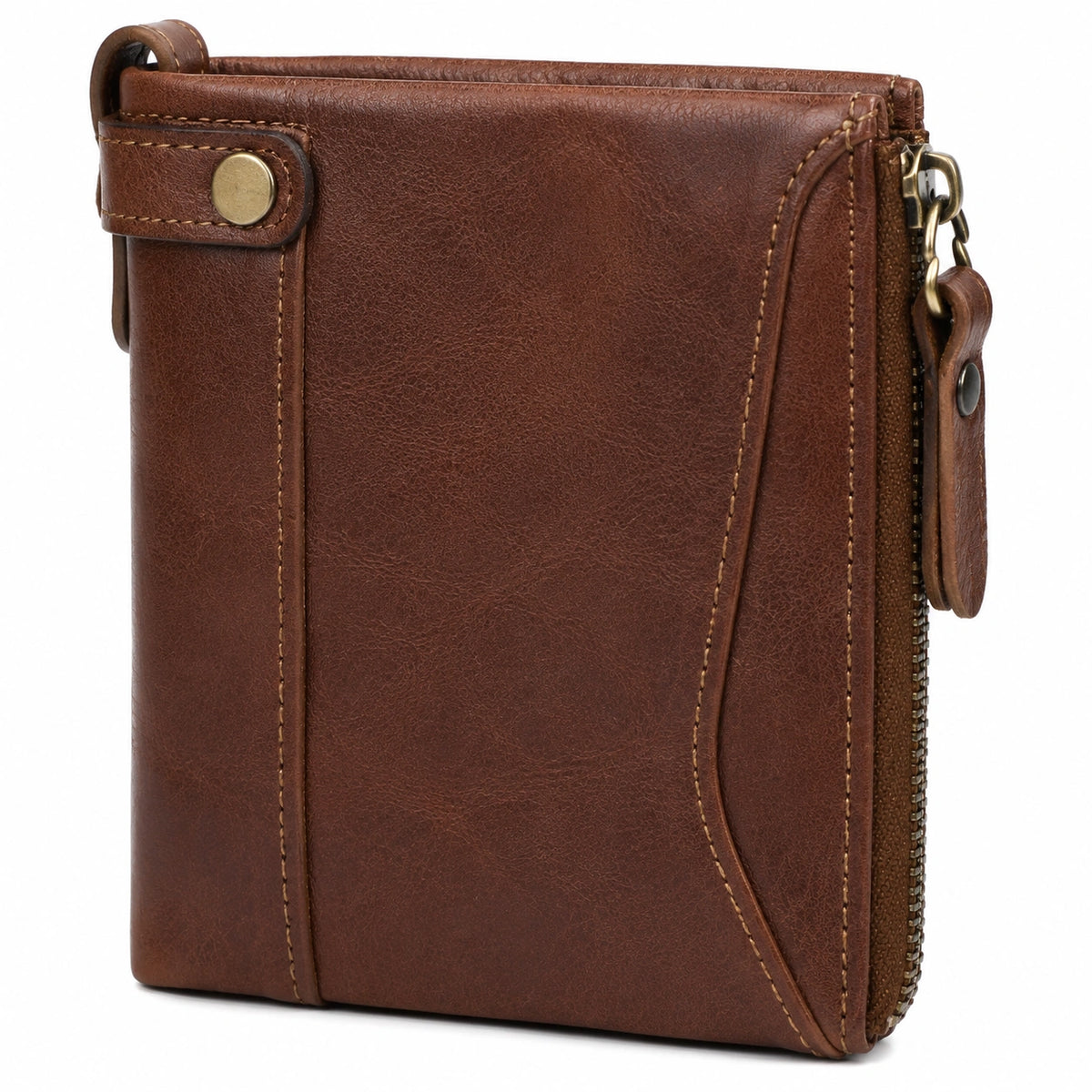 Portafoglio da uomo 12 x 10 x 3 cm in similpelle marrone con zip e cinturino da polso