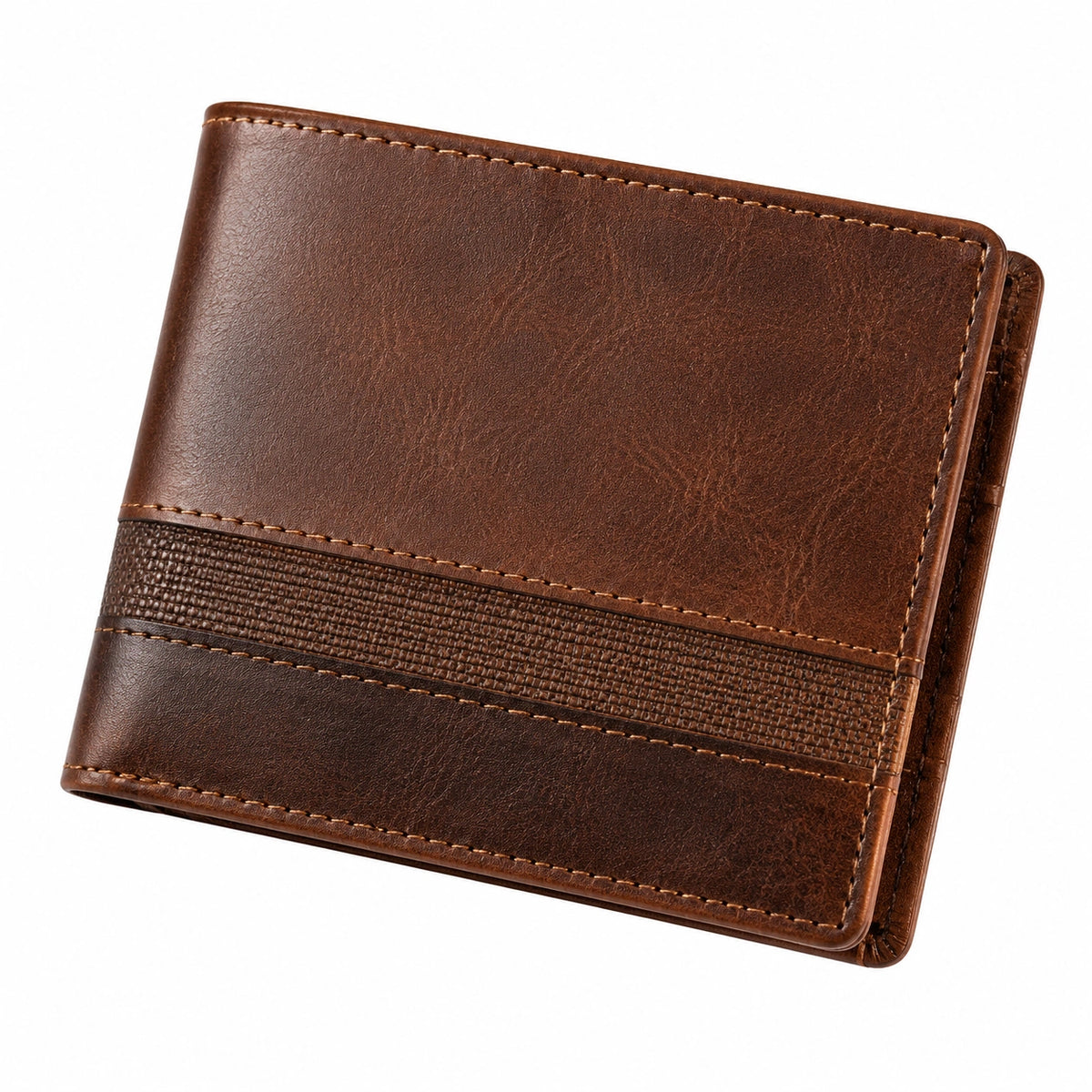 Portafoglio da uomo 12 x 9 x 2 cm in similpelle marrone - pieghevole con cuciture