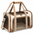Borsa trasportino per animali 45 x 28 x 30 cm in tessuto beige e marrone con rete e tracolla regolabile