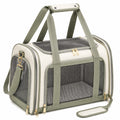 Trasportino per animali 45 x 28 x 30 cm in poliestere beige e verde con rete - Borsa pieghevole per piccoli animali