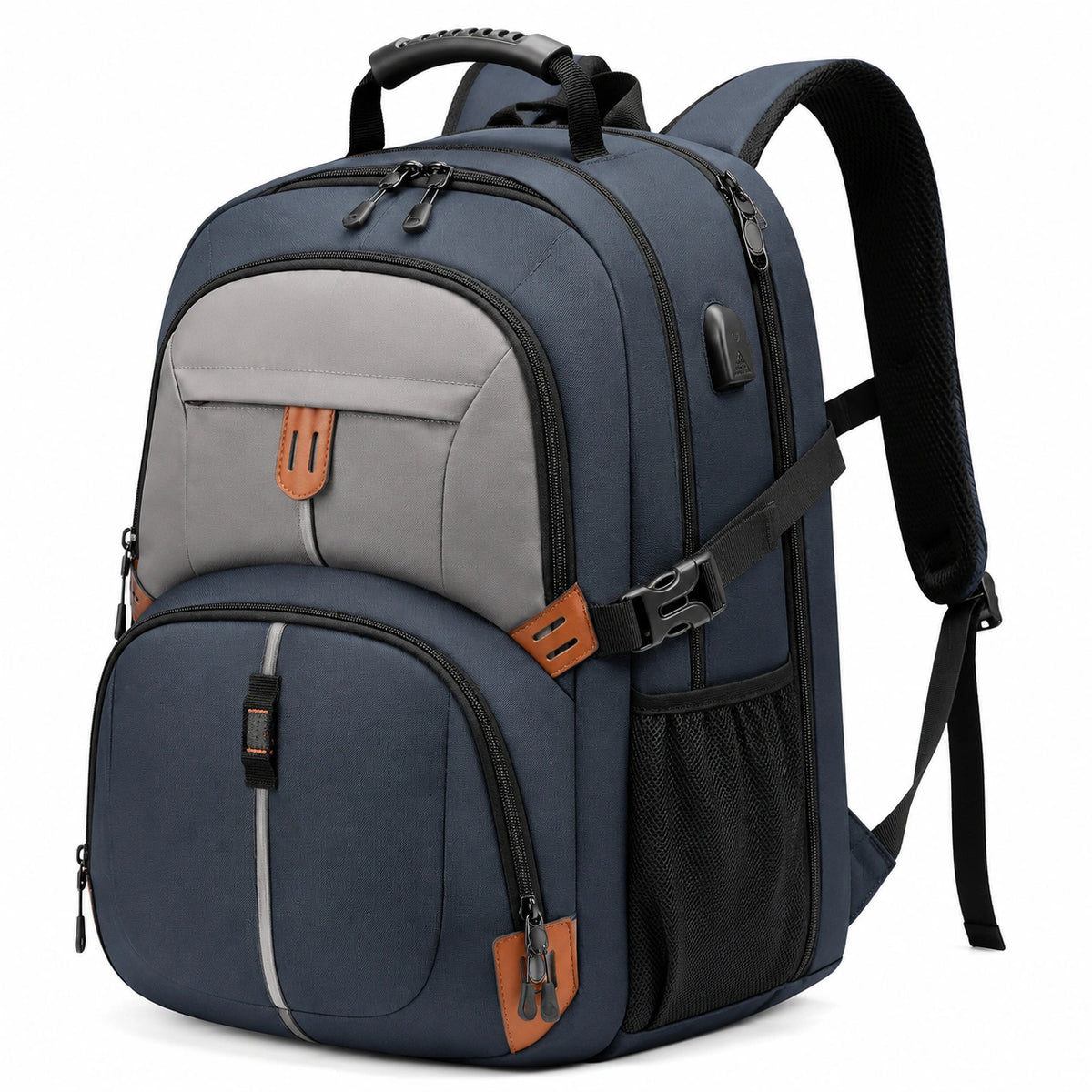 Zaino 32 x 20 x 48 cm in tessuto blu navy e grigio per lavoro e viaggio multifunzione