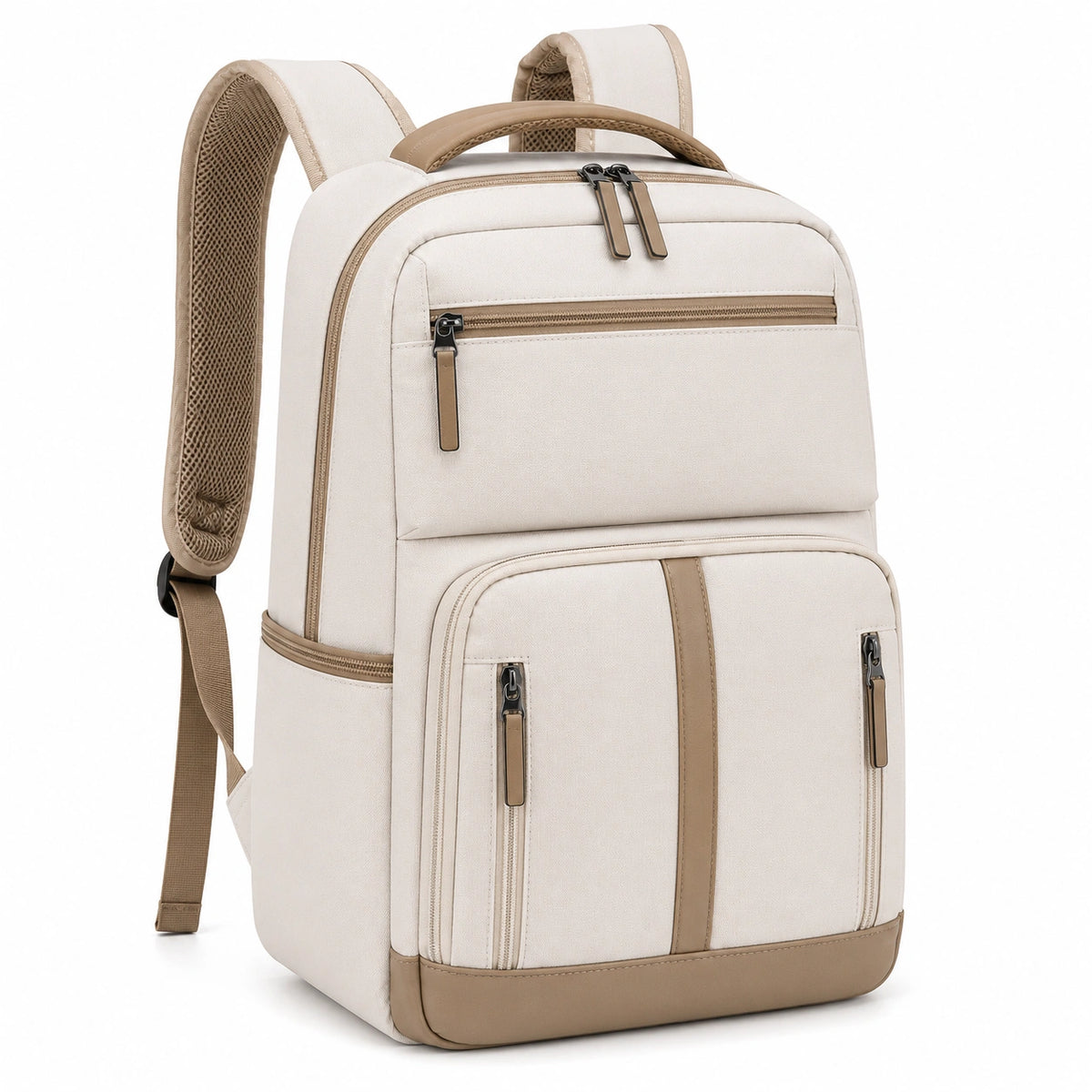 Zaino 30 x 18 x 45 cm in tessuto sintetico avorio e tortora con tasche multiple per lavoro e viaggio